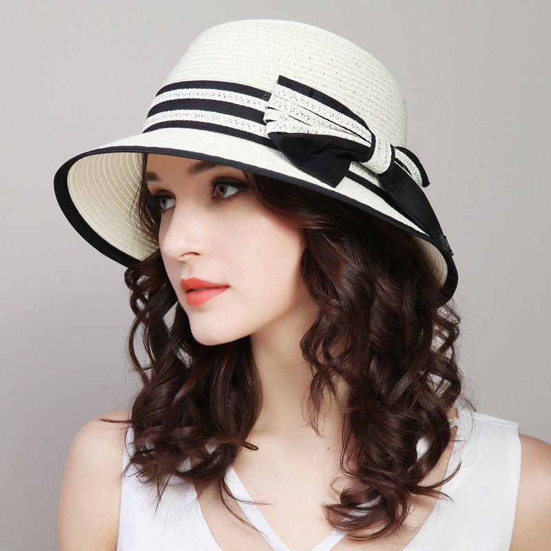 1pc Sun Hat; Beach Hat; Sun Protection; Foldable; Ribbon Hat; Women's Hat; Colors: Milky White/White/Beige/Pink/Brown Doba Milky White One Size Fits All